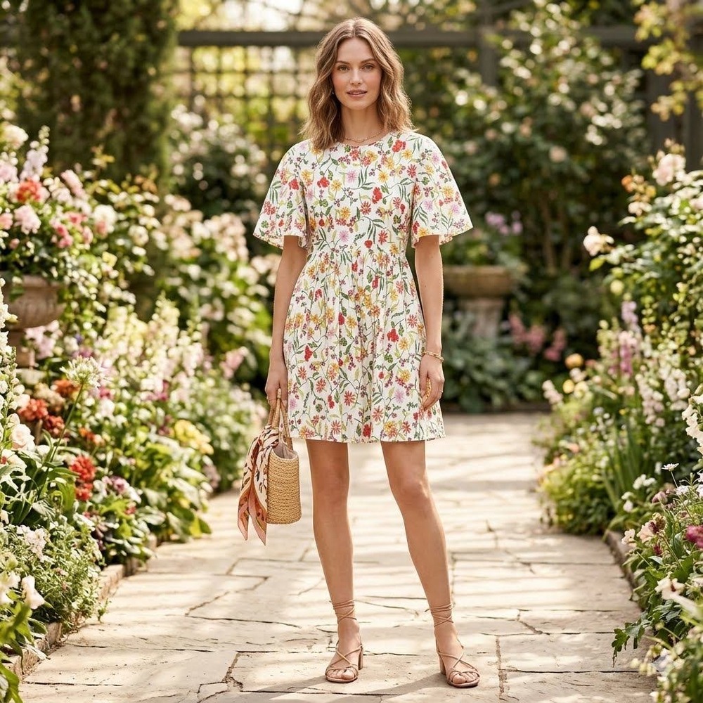 Kate Spade New York Botanical Floral Smocked Flutter Sleeve Mini Dress Size 00